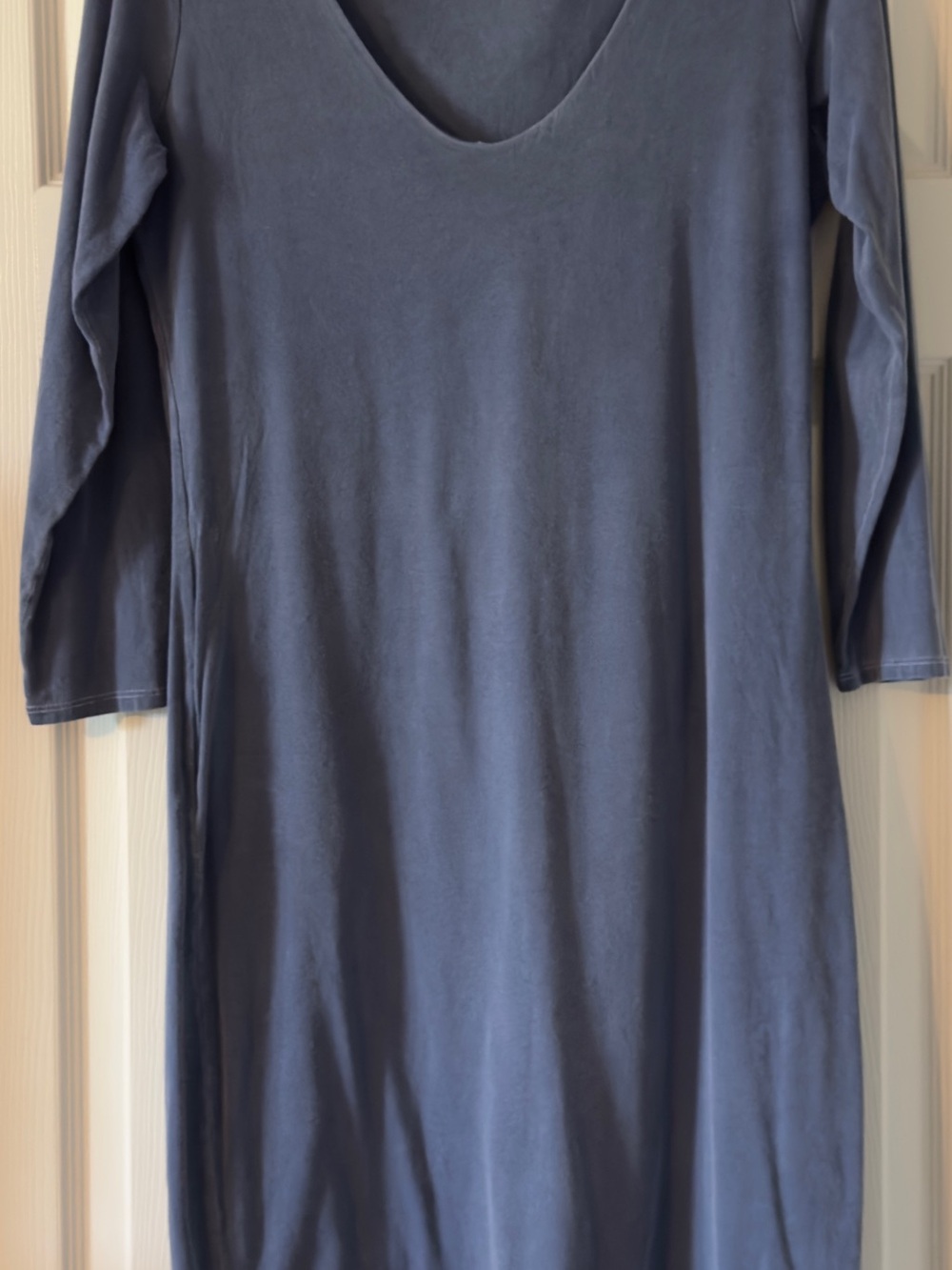 Velvet Long Sleeve Scoop Neck Dress - Dusty Blue